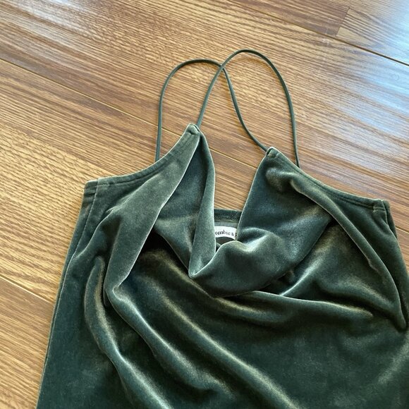 Abercrombie & Fitch Wmn S Green Velvet Criss-Cross Straps Cowl Neck Bodysuit NWT - Picture 4 of 13